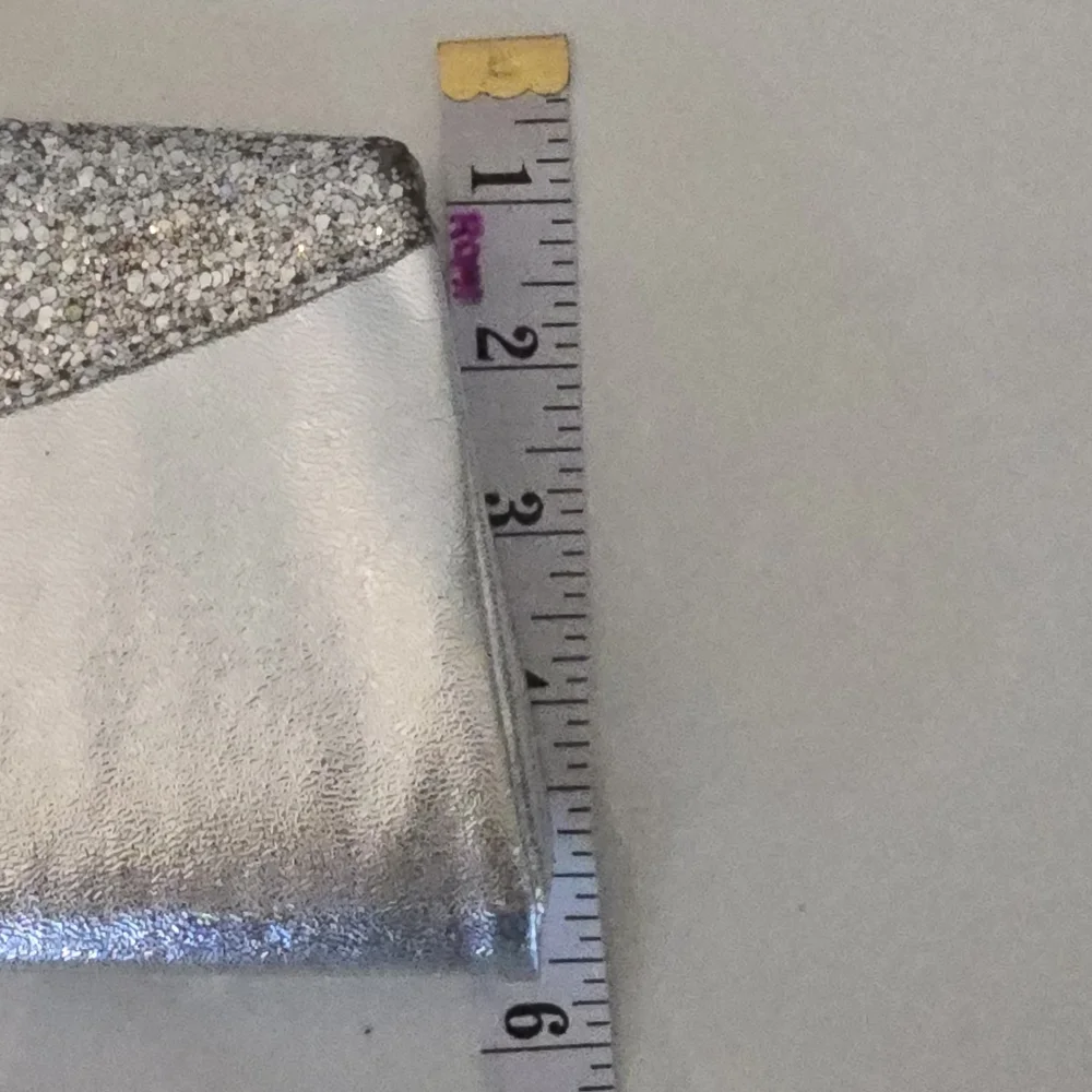 Silver Clutch | Metallic Glitter Vintage purse silver clasp chain strap